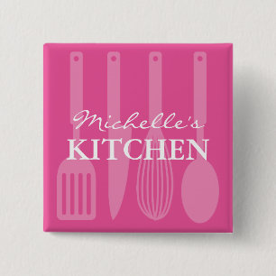 Carré 5 Cm Custom pink kitchen utensils name badge buttons