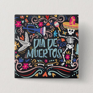 Carré 5 Cm Dia de los Muertos coloré   Badge