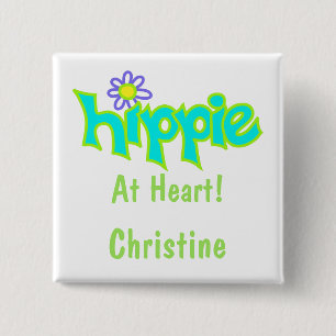 Carré 5 Cm Hippie au coeur Turquoise Art Nom Badge