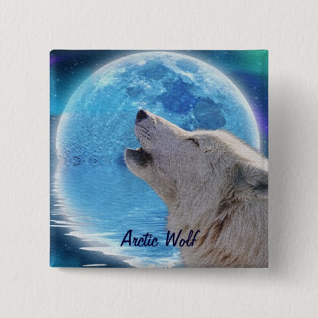 Carré 5 Cm Howling Arctic Wolf & Moon Wildlife Badge (Devant)