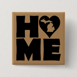 Carré 5 Cm Michigan Maison Heart État Bouton Badge Épingle
