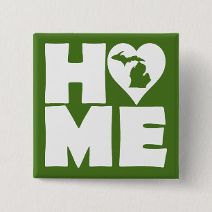 Carré 5 Cm Michigan Maison Heart State Bouton Badge Épingle