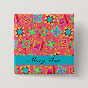 Carré 5 Cm Rouge Turquoise Patchwork Quilt Nom Badge