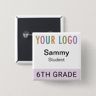 Carré 5 Cm Student Name Badge Button School Logo Lilac Purple