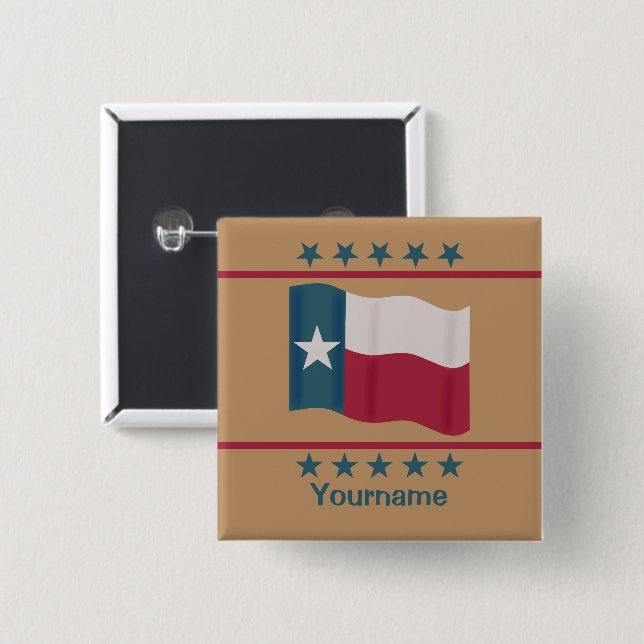 Carré 5 Cm Texas Waving Lone Star Nom Badge Tan Personnalisab (Devant & derrière)