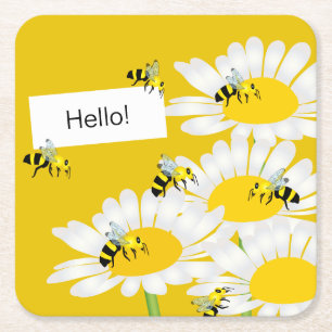Carré Abeille sur des dessous de verre de fleur -