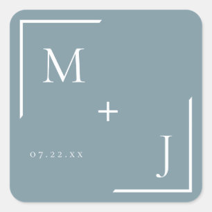 Carré Airy Pastel   Sticker Monogramme bleu ardoise
