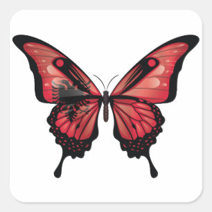 Carré Albanie Sticker pour drapeau à papillon noir