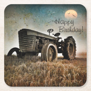 Carré Ancien tracteur Dessous de verre papier d'annivers