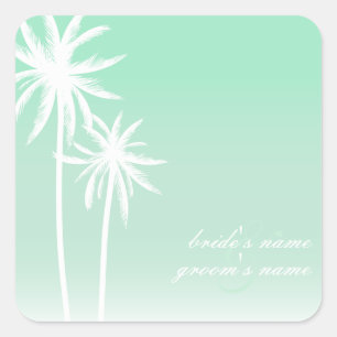 Carré Aqua Ombré Palm Trees Beach Wedding Sticker
