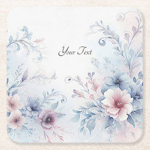 Carré Aquarelle bleu rose Dessous de verre de papier flo