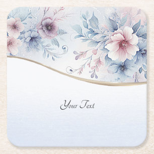 Carré Aquarelle bleu rose Dessous de verre de papier flo