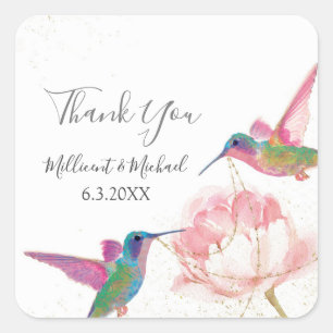 Carré Aquarelle Florale Colibris Favorisant Sticker