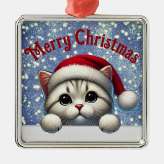 Carré Argenté adorable Chat Noël Ornement Cute Kitty décor