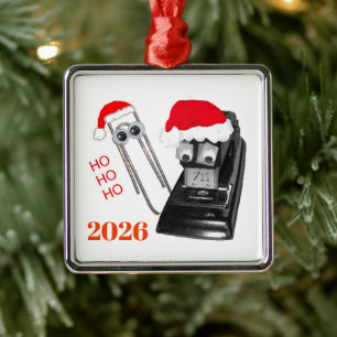 Carré Argenté Agrafeuse de Noël Ornement Joyeux Noël