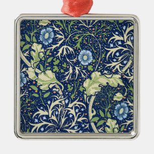 Carré Argenté Algues (par William Morris) Ornement en céramique