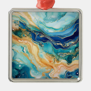 Carré Argenté Aquarelle Agate Noël Ornement