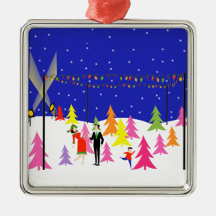 Carré Argenté Arbre de Noël rétro Arbre de vacances Ornement