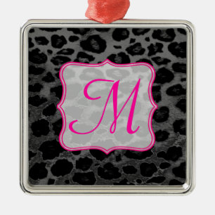 Carré Argenté Cheetah Spot Animal Prin Monogramme Ornement initi