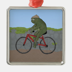 Carré Argenté Grenouille gentille sur un ornement de vélo