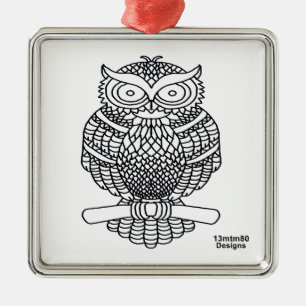 Carré Argenté Hibou (carré blanc) - Ornement Premium