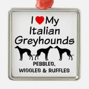Carré Argenté J'Aime Mon Ornement De Trois Chiens Grisons Italie