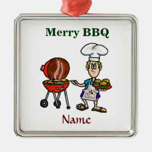 Carré Argenté Joyeux chef barbecue Noël Ornement Customisez-Le!