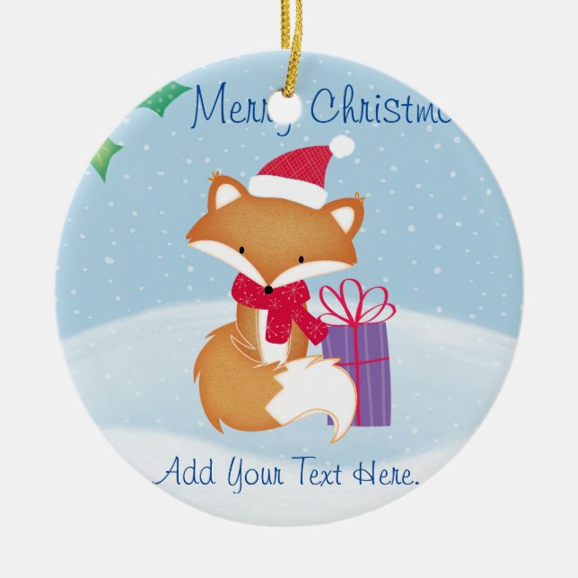 Carré Argenté Joyeux Noël Fox céramique ornement (Devant)