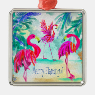 Carré Argenté Joyeux ornement Flamant rose