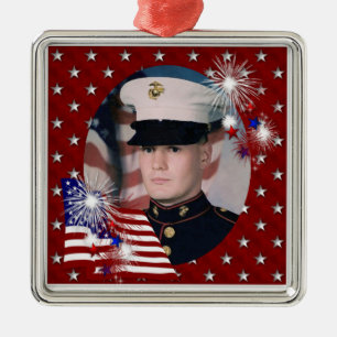 Carré Argenté KRW Custom Photo Patriotic USA Flag Ornement