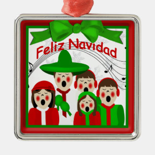 Carré Argenté Noël Carolers Mexicains Famille Cinq Ornement