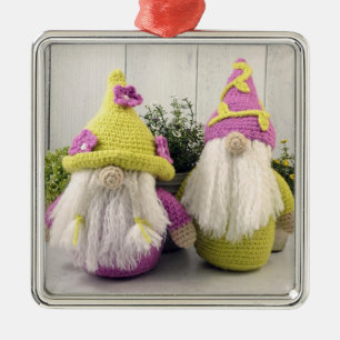 CARRÉ ARGENTÉ NOËL GNOME COMME UN NOËL GNOME ORNEMENT MÉTAL