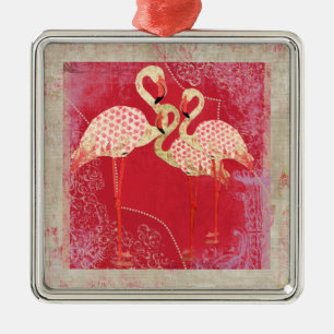 Carré Argenté Ornement assez rose de Flamants roses
