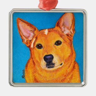 Carré Argenté Ornement australien de chien de bétail - "rouge "