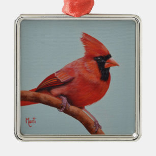 Carré Argenté Ornement cardinal rouge de Noël d'oiseau