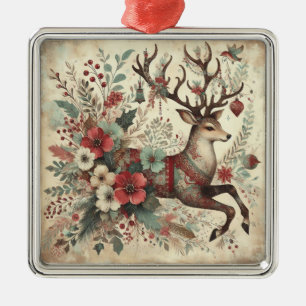 Carré Argenté Ornement classique des cerfs de Noël