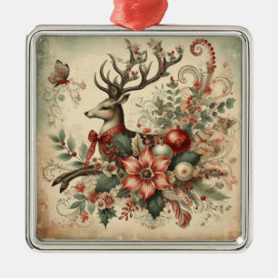 Carré Argenté Ornement classique des cerfs de Noël