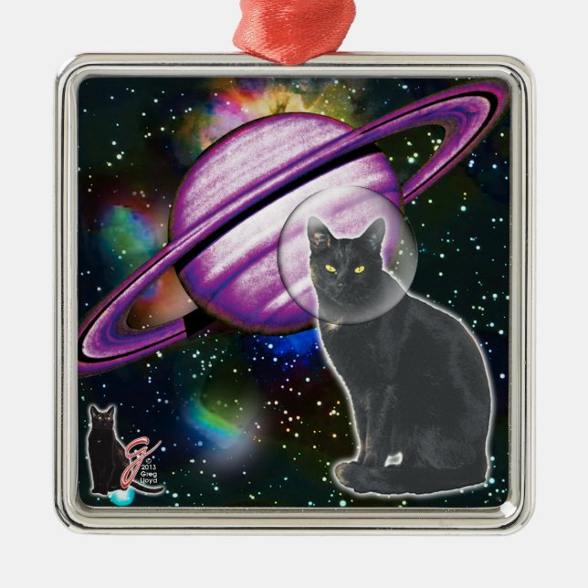 Carré Argenté Ornement Cosmo Space-Cat (Devant)