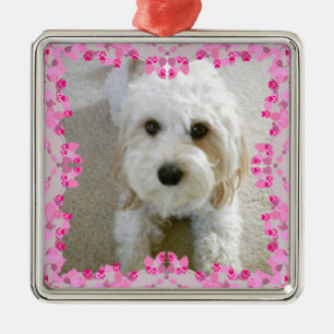 Carré Argenté Ornement customisé de photo de Cavachon, chien