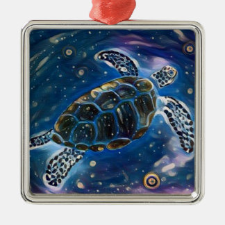 Carré Argenté Ornement d'aquarelle d'univers de tortue de mer