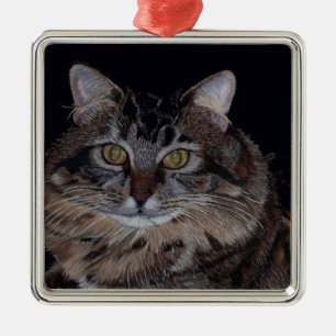 Carré Argenté Ornement d'art de chat de ragondin du Maine