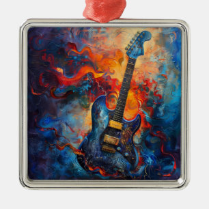 Carré Argenté Ornement d'art de guitare électrique