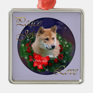 Carré Argenté Ornement de cadeaux de Noël de Shiba Inu