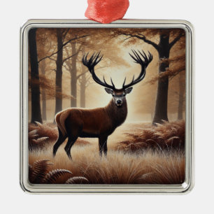 Carré Argenté Ornement de cerfs d'automne