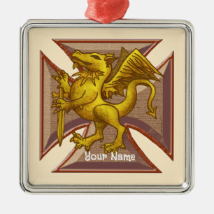 Carré Argenté ornement de Dragon à croix de Malte