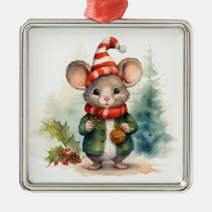 Carré Argenté Ornement de la souris Noël