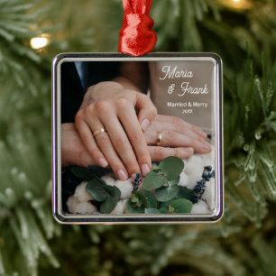 Carré Argenté Ornement de mariée - Premier Noël de couple !