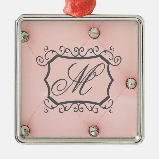 Carré Argenté Ornement de monogramme à bille rose diamant (Devant)