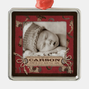 Carré Argenté Ornement de photo de bébé de cowboy