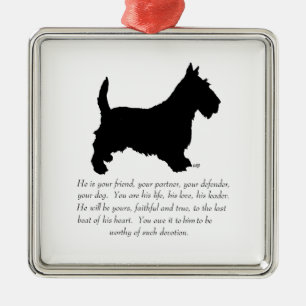 Carré Argenté Ornement de souvenir Scottie - Chien MÂLE